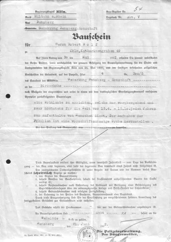 Bauschein von 1932: Für größere Anzeige bitte klicken